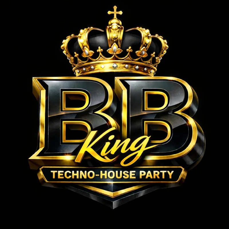 BB King Techno-House Party logó – arany korona fekete háttéren